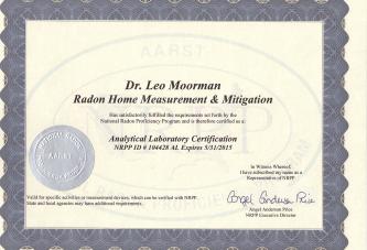 Radon laboratory Certification until May31, 2015